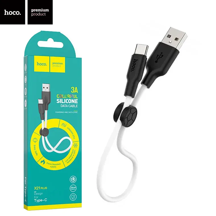 Кабель USB Hoco X21 Plus Silicone Type-C 0.25m, цвет черно-белый