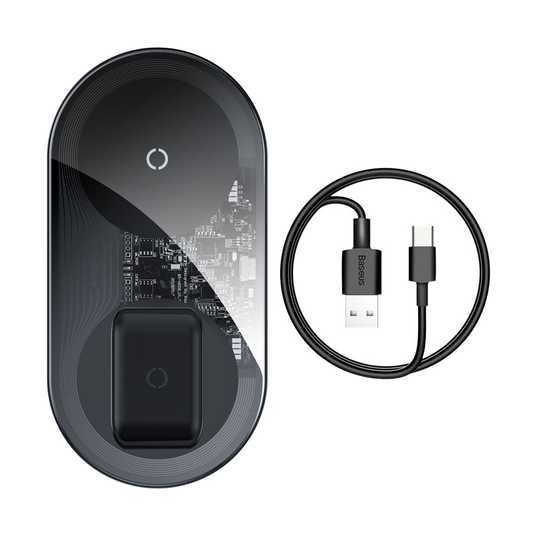Беспроводное Зарядное Устройство Baseus Simple 2in1 Pro Edition For Phones+Pod 15W WXJK-C (Прозрачный, А02)
