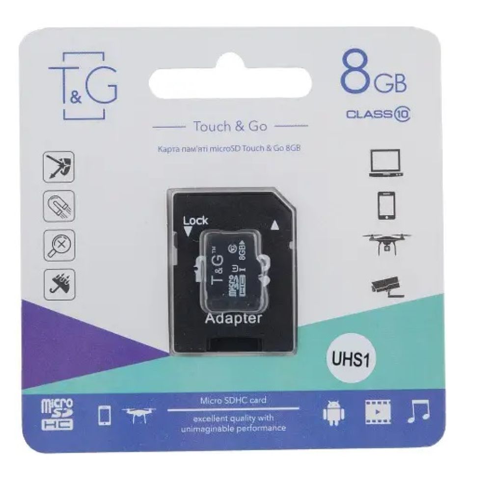 Карта Памяти T&G MicroSDHC (UHS-1) 8gb 10 Class & Adapter (Чёрный)