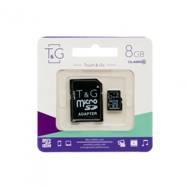 Карта Памяти T&G MicroSDHC 8gb 4 Class & Adapter (Чёрный)