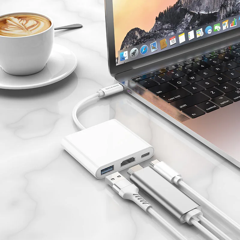 Переходник Borofone DH4 Type-C, Type-C to USB3.0+HDMI+PD, цвет белый
