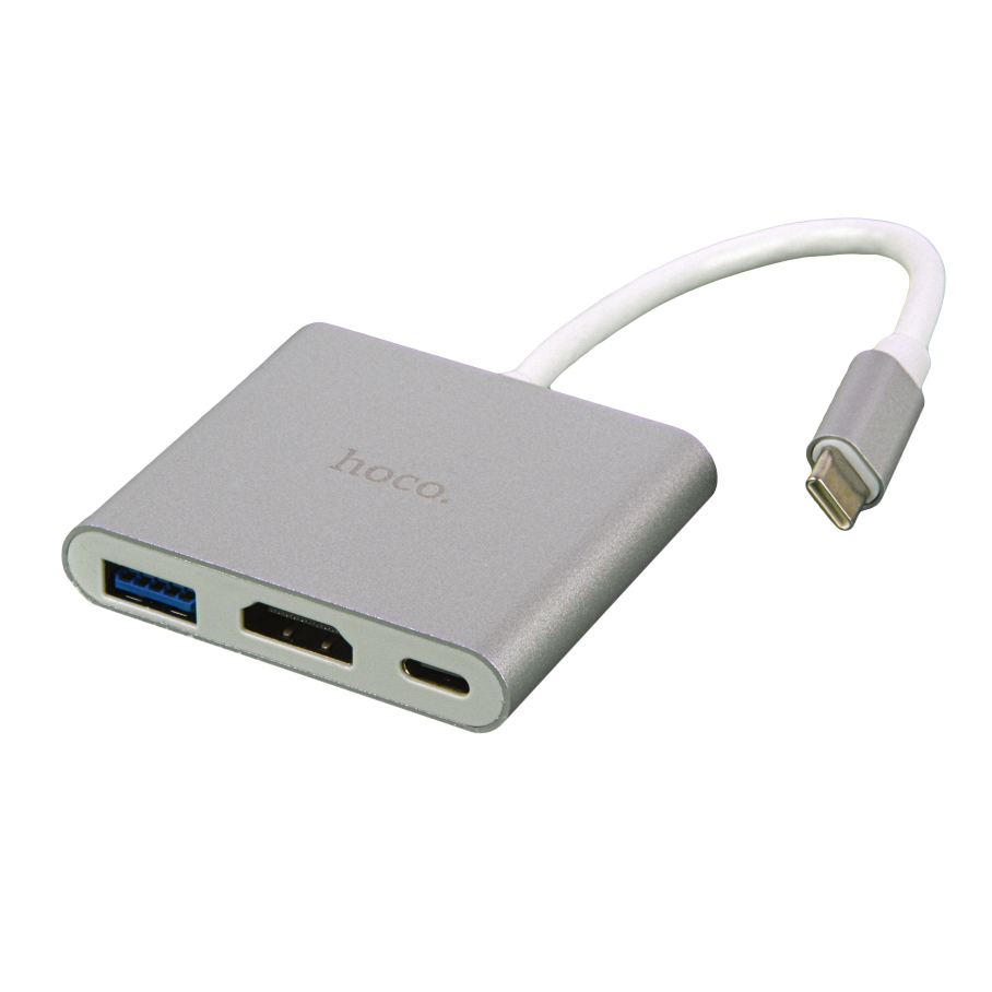 Переходник Hoco HB14 Type-C to USB3.0+HDMI+PD (Стальной)