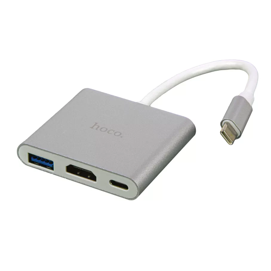 Переходник Hoco HB14 Type-C to USB3.0+HDMI+PD, цвет стальной