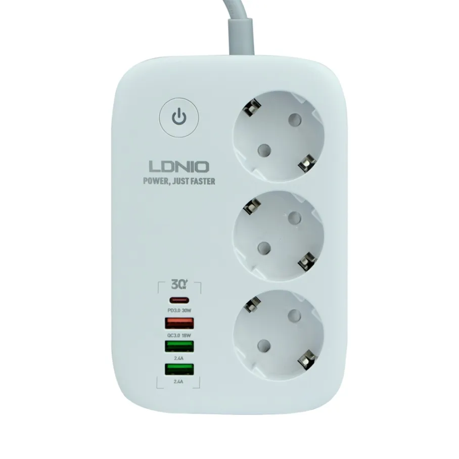 Сетевой удлинитель LDNIO SEW3452, 3 порта, PD, 3 USB, 1 QC 3.0, 1 Type-C, WiFi, цвет белый