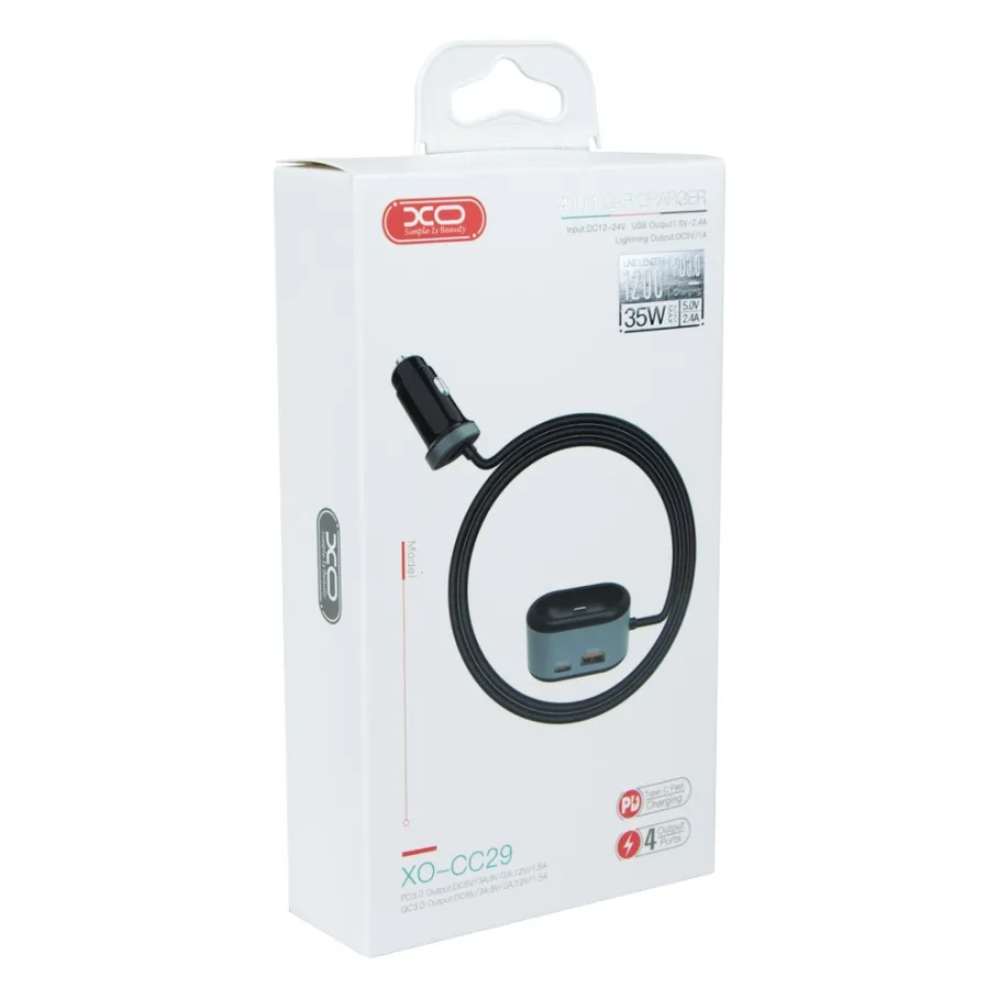 Авто зарядное устройство XO CC29 4 in 1 PD+QC3.0+TWS Gen 2.4A, цвет черный