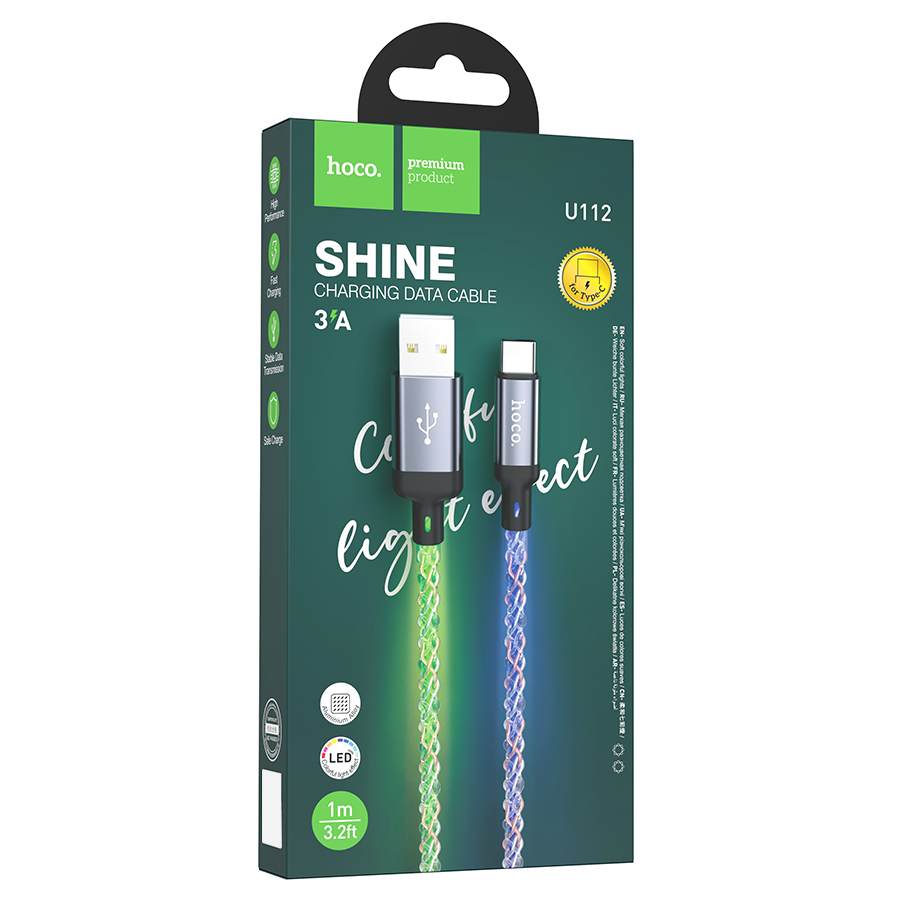 USB Hoco U112 Shine Type-C to Lightning LED (Серый)