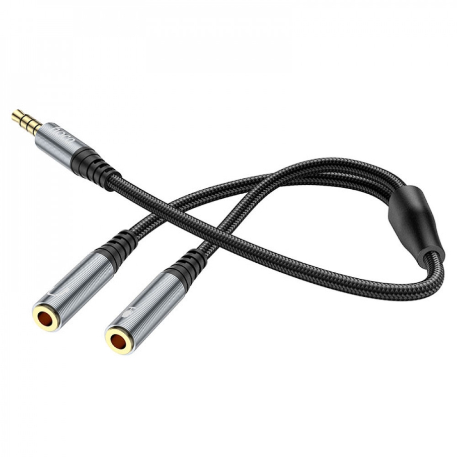 Audio Splitter  Hoco UPA21 2-in-1 3.5 male to 2 female (Серый)