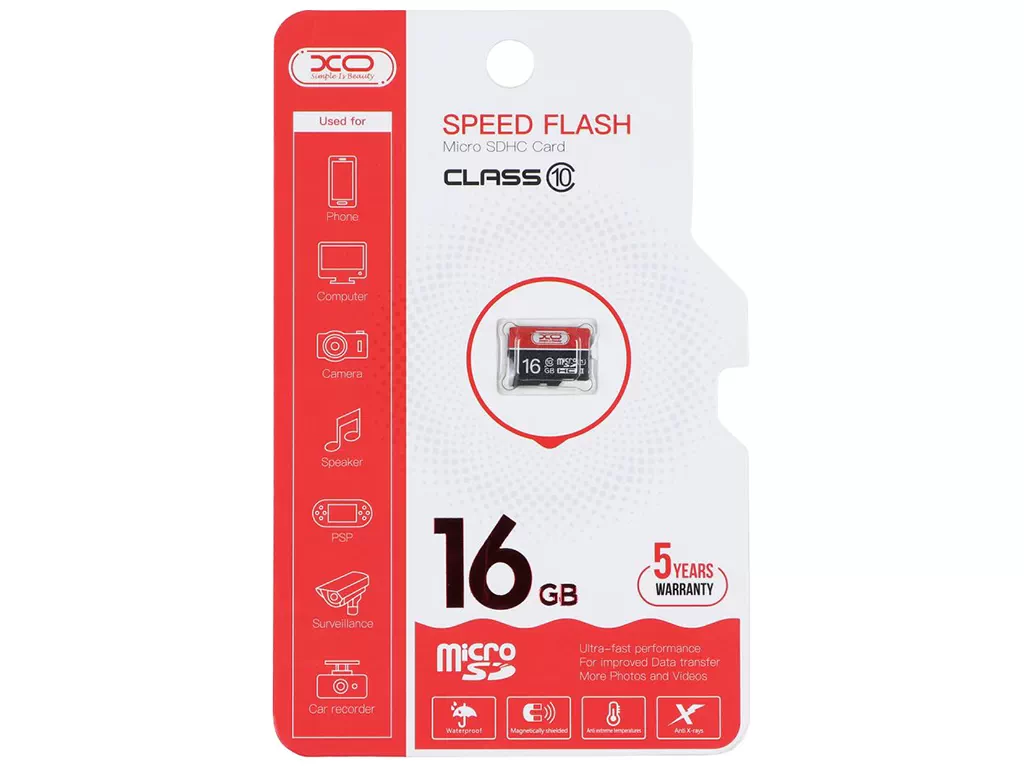 Карта памяти XO MicroSDHC 16GB 10 Class, цвет черно-красный