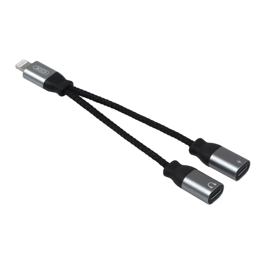 Переходник XO NBR160A audio adaptor Lightning to double Lightning, цвет черный