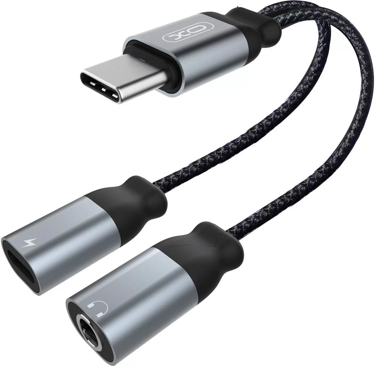 Переходник audio adapt Type-c to Type-c +3.5mm connector, цвет черный