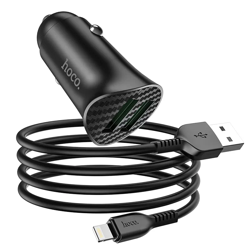 Авто Зарядное Устройство Hoco Z39 QC3.0 Lightning 2USB, цвет черный