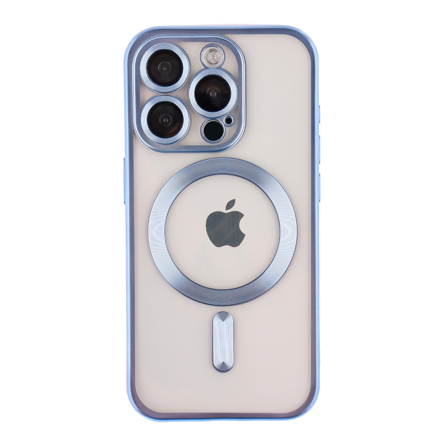Чехол TPU Metallic Chrome Full Camera with Magsafe для Iphone 15 Pro (Chrome Dark Blue)