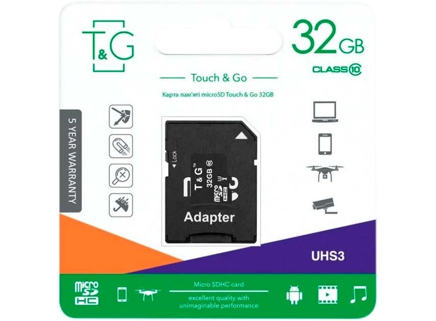 Карта Памяти T&G MicroSDHC (UHS-3) 32gb 10 Class & Adapter (Чёрный)