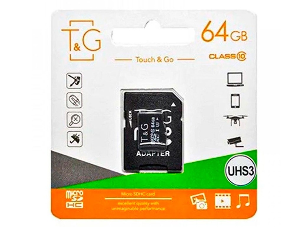 Карта Памяти T&G MicroSDHC (UHS-3) 64gb 10 Class & Adapter (Чёрный)