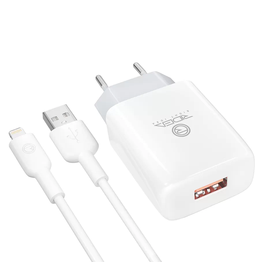 Сетевое Зарядное Устройство Ridea RW-11311 Element Lightning 2.1 A, цвет белый