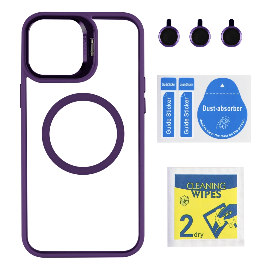 Чехол TPU+PC+Metal Stand Case with MagSafe and Camera Lenses для iPhone 13 Pro Max (Purple)