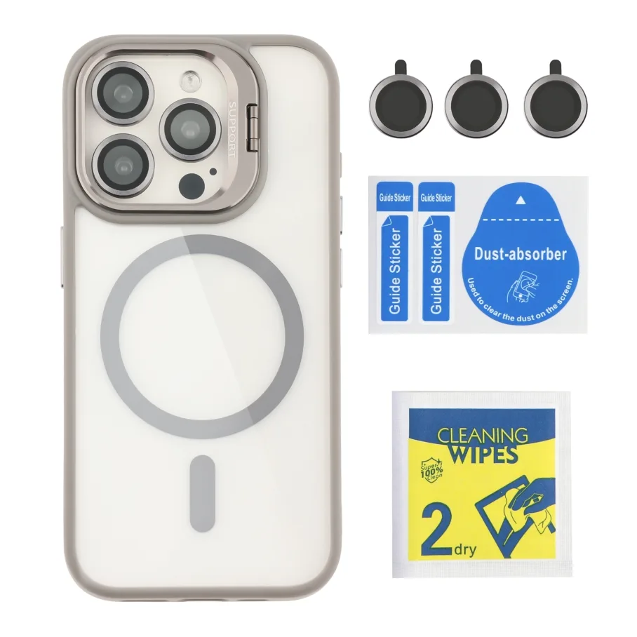 Чехол для iPhone 15 Pro Max с MagSafe и объективами, цвет серый