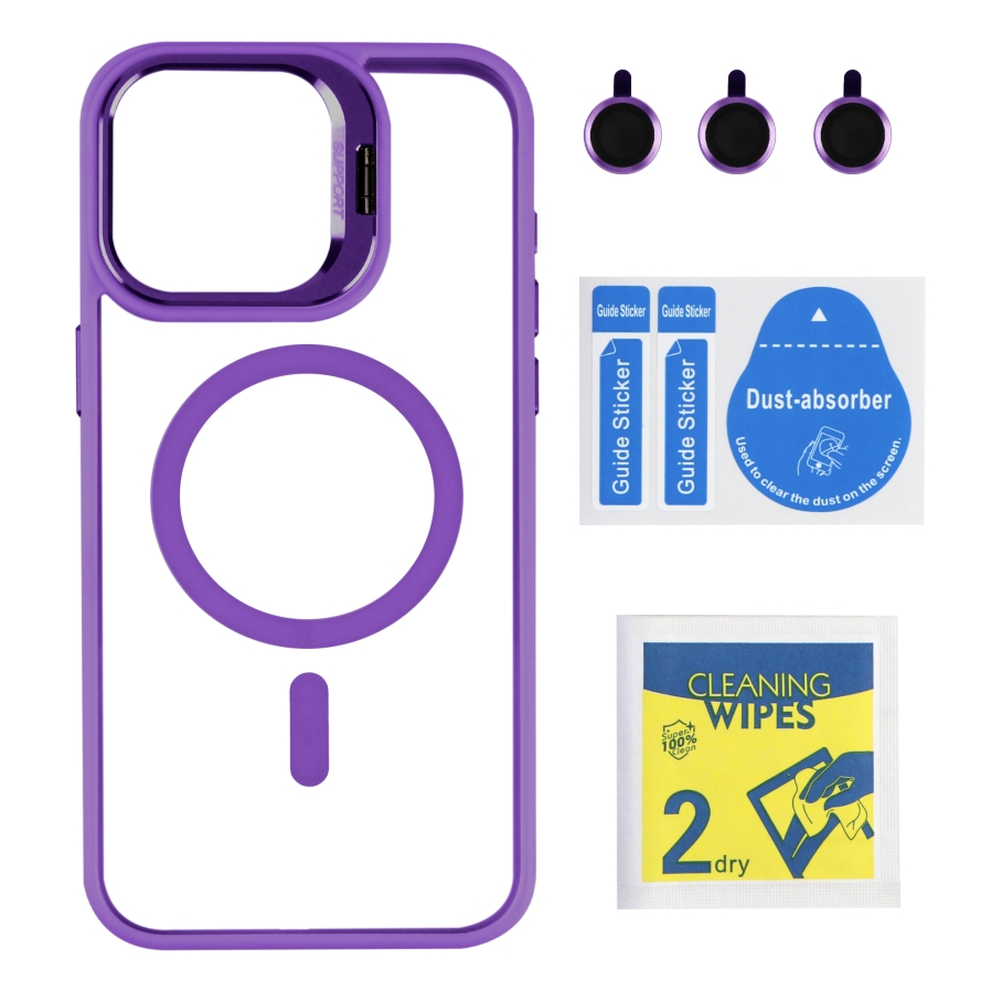 Чехол TPU+PC+Metal Stand Case with MagSafe and Camera Lenses для iPhone 15 Pro Max (Plum)