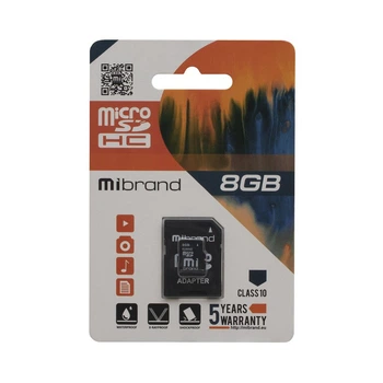 Карта Памяти Mibrand MicroSDHC 8gb 10 Class & Adapter (Черный)