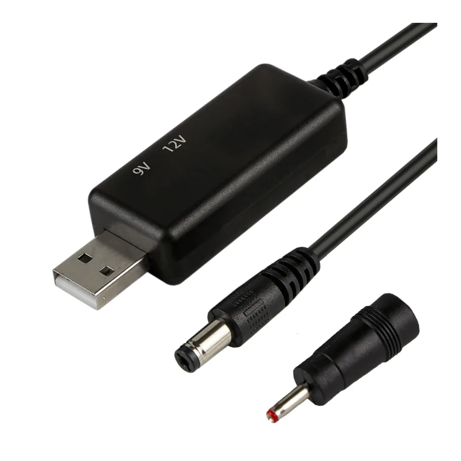 USB to DC для роутера 5V на 9V(2A) или 12V(1.5A) 5.5×2.1/3.5×1.35 мм с переключателем, цвет черный