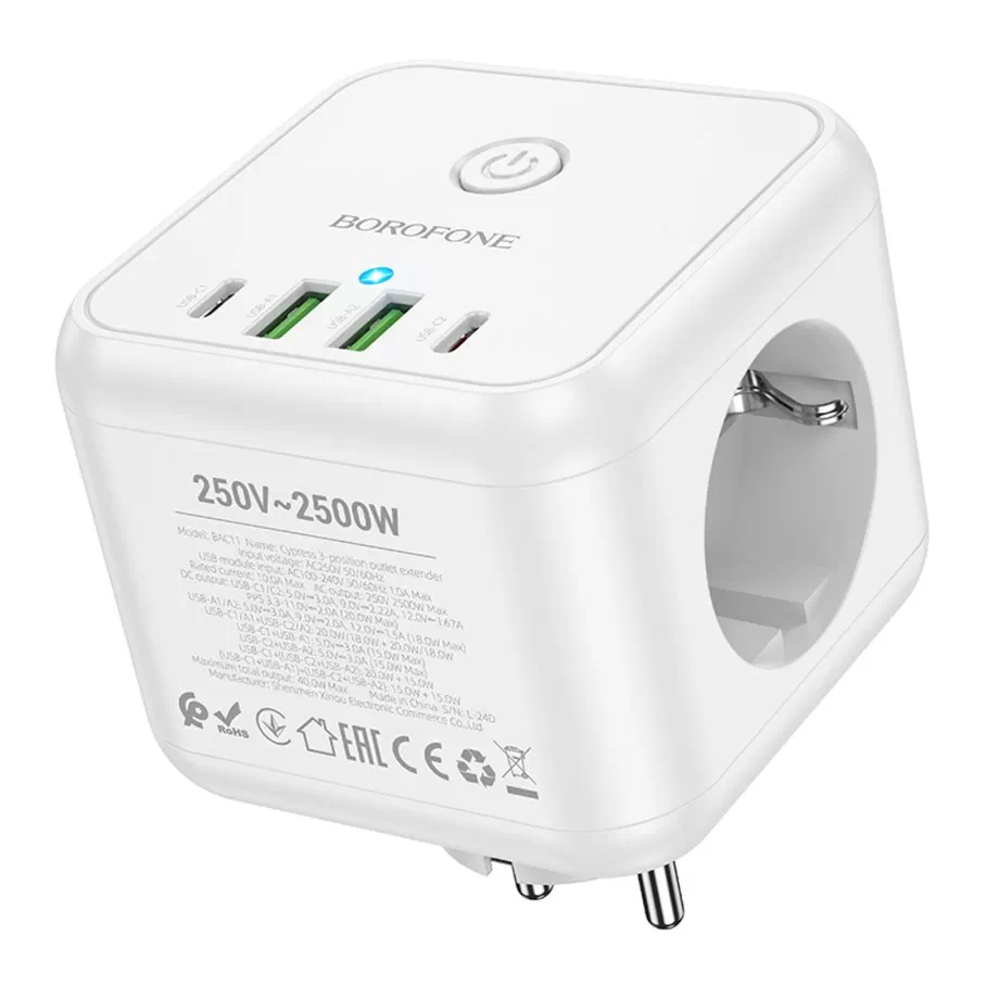 Сетевой Удлинитель Borofone BAC11 (PD40W/2C2A)(EU), цвет белый