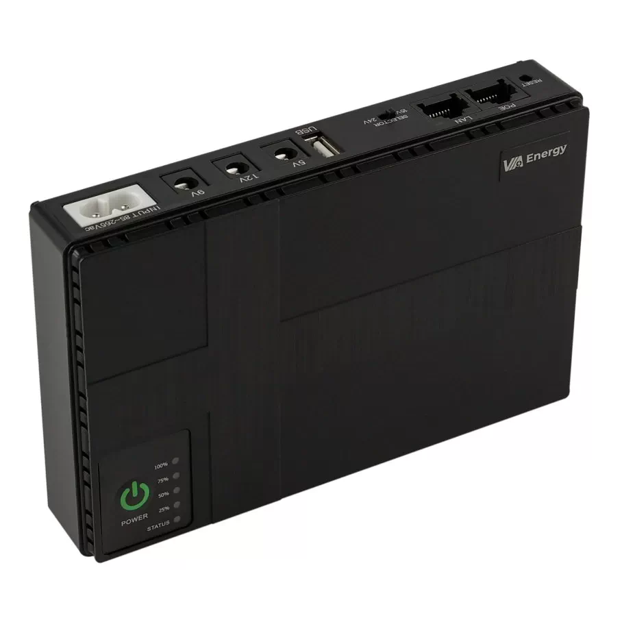 Источник Бесперебойного Питания Mini UPS VIA Energy 3.0 USB, DC, 5V+9V+12V,POE 12V+24V, 12000mAh, цвет черный