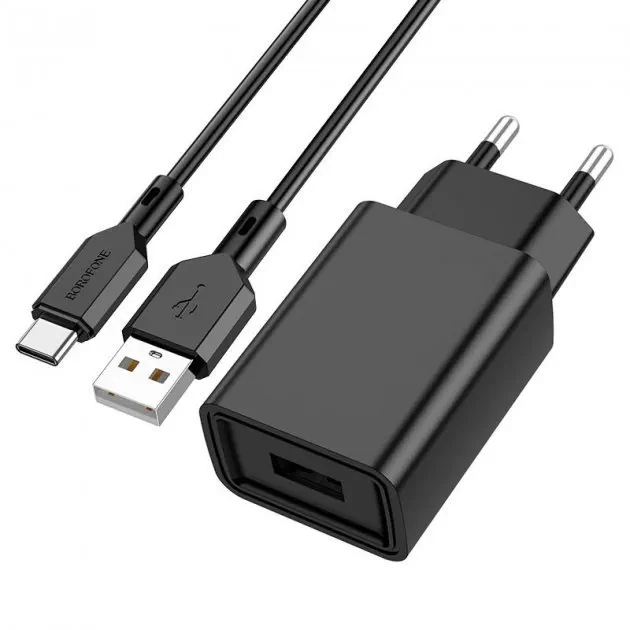 Сетевое Зарядное Устройство Borofone BA68A Type-C 2.1A, цвет черный
