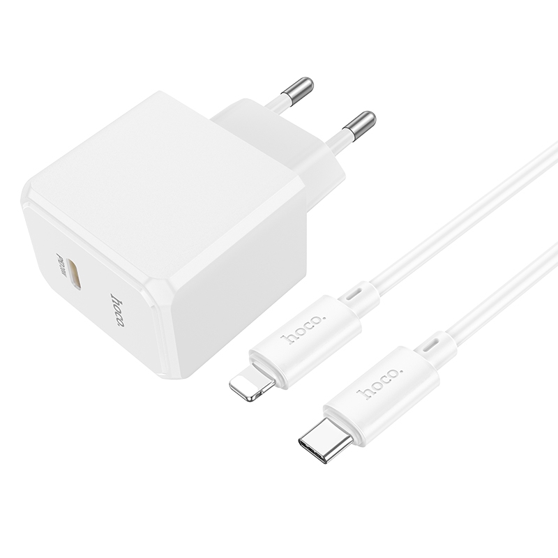 Сетевое Зарядное Устройство Hoco CS13A 1USB-C PD/QC 20W+Type-C to Lightning (Белый)