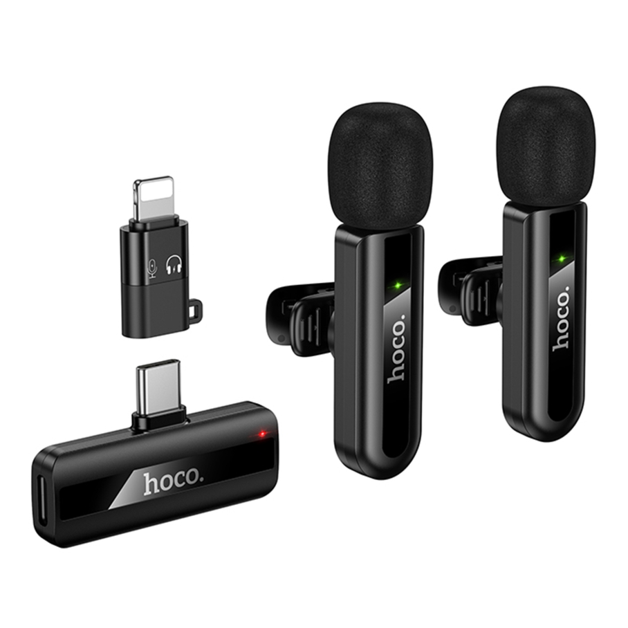 Микрофон Петличный Беспроводной Hoco L20A Dual-mic iP/Type-C (Черный)