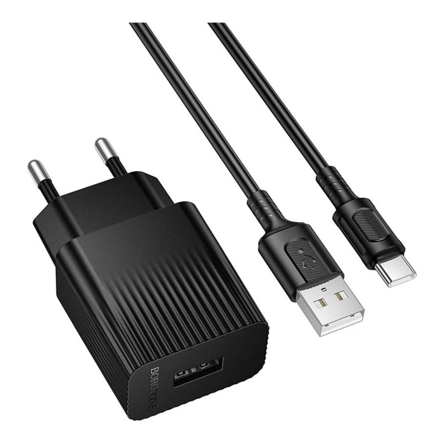Сетевое Зарядное Устройство Borofone BAS71A 1USB 2.1A+USB to Type-C (Черный)