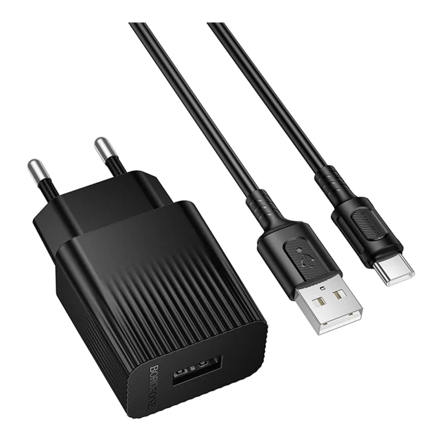 Сетевое Зарядное Устройство Borofone BAS71A 1USB 2.1A+USB to Type-C, цвет черный