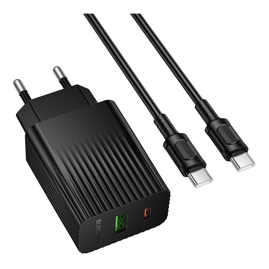 Сетевое Зарядное Устройство Borofone BAS76A 1USB-C/1USB PD/QC 30W+Type-C to Type-C (Черный)