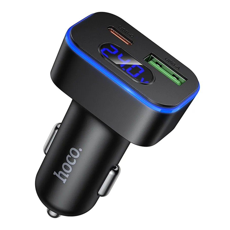 Авто Зарядное Устройство Hoco Z63B 1USB QC18W/1USB-C PD30W Total 48W Display, цвет черный