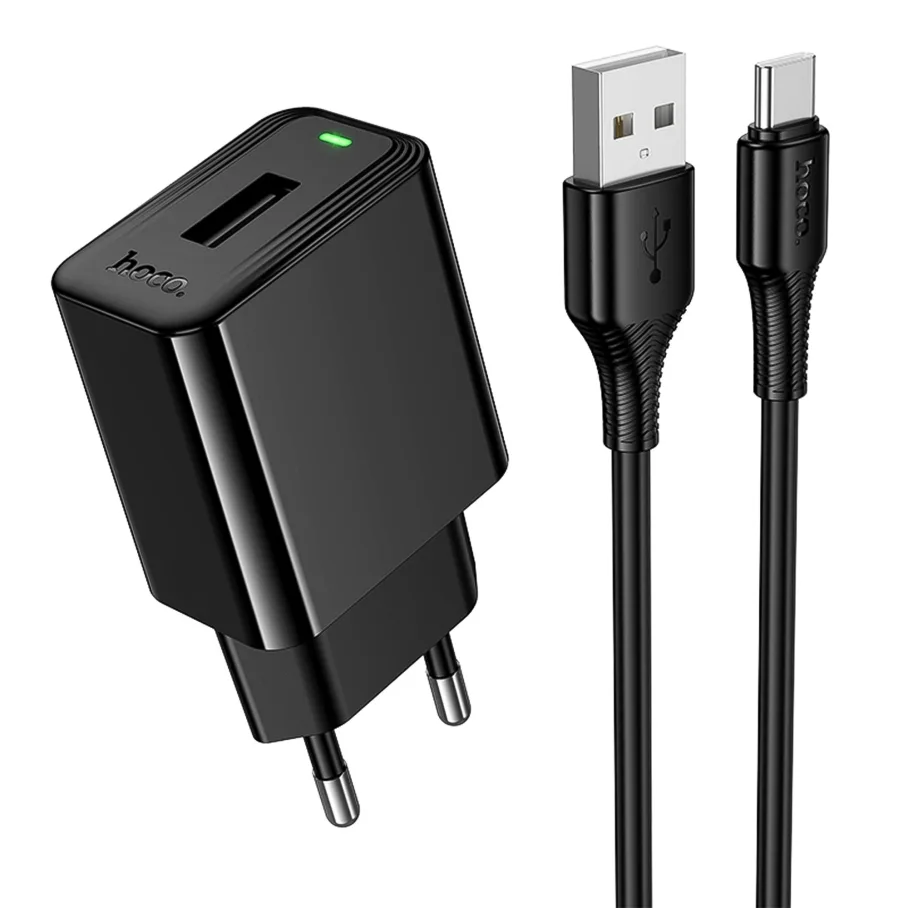Сетевое Зарядное Устройство Hoco CS91A 1USB 2.1A+USB to Type-C, цвет черный