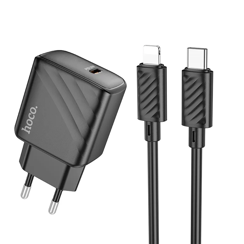 Сетевое Зарядное Устройство Hoco CS22A 1USB-C PD/QC 30W+Type-C to Lightning, цвет черный