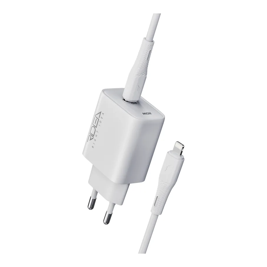 Сетевое Зарядное Устройство Ridea RW-20125 Rapid Pro 1USB-C QC/PD 20W+Type-C to Lightning, цвет белый