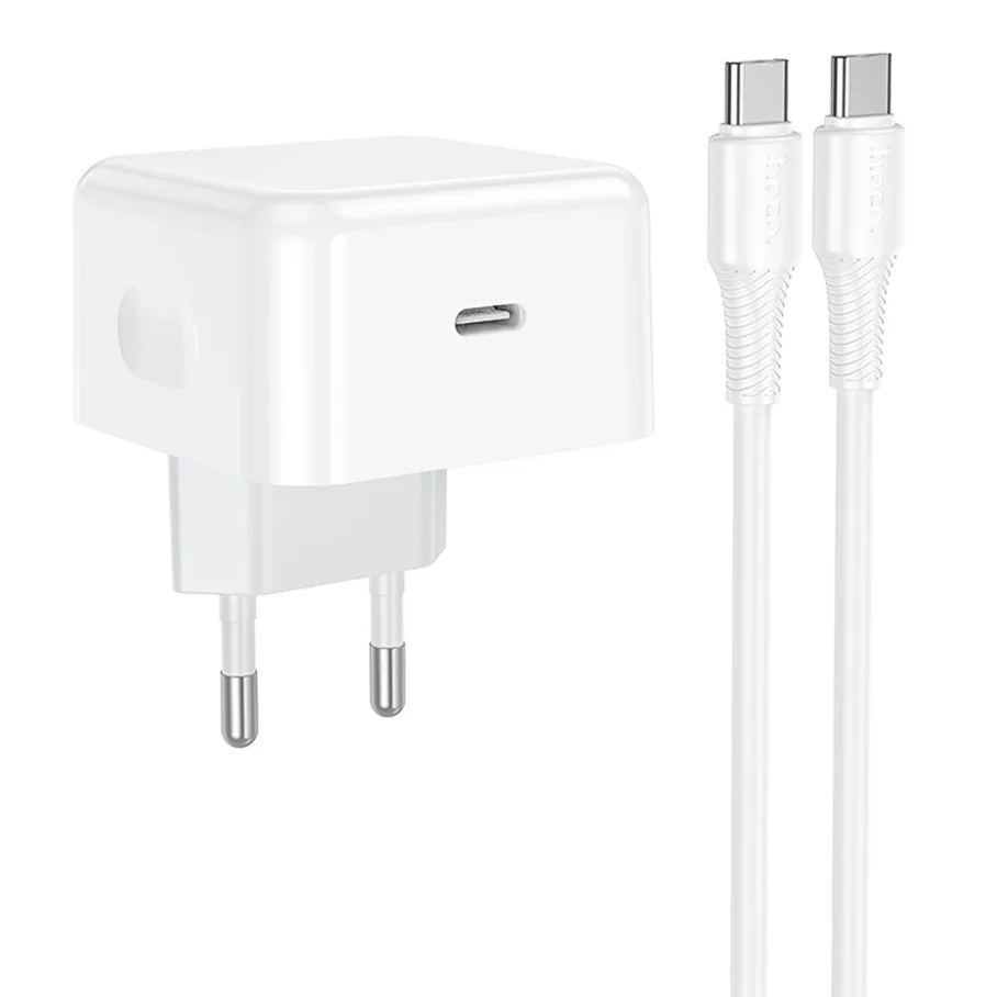 Сетевое Зарядное Устройство Hoco C161A 1USB-C PD3.2 40W/60W+Type-C to Type-C, цвет белый