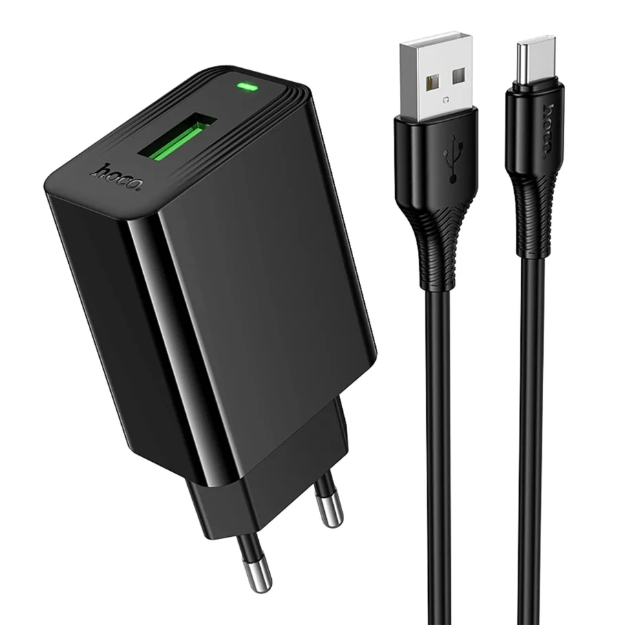 Сетевое Зарядное Устройство Hoco CS92A 1USB QC 18W+USB to Type-C, цвет черный