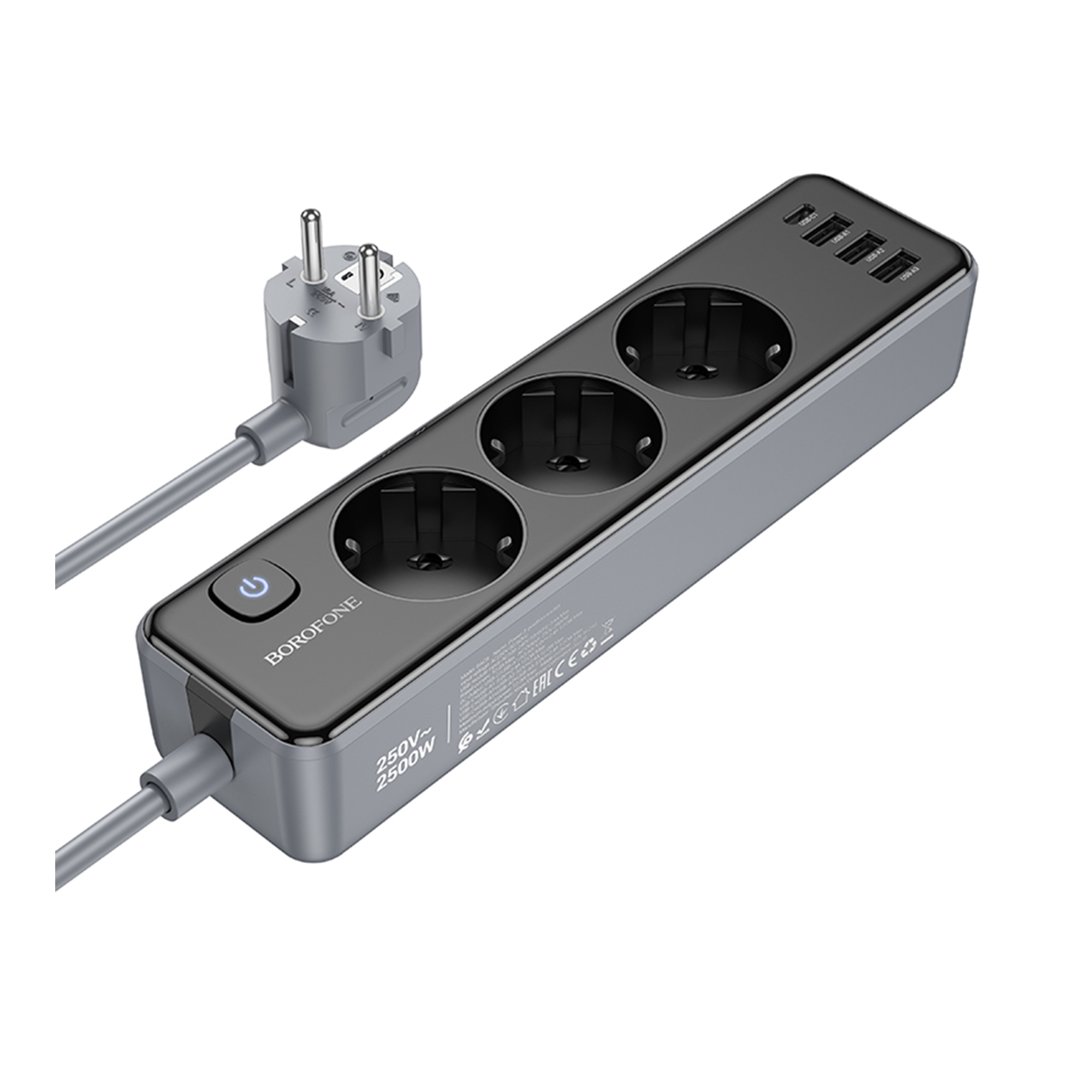 Сетевой Удлинитель Borofone BAC8 (1C3A)(EU)(L=2M) (Черный)