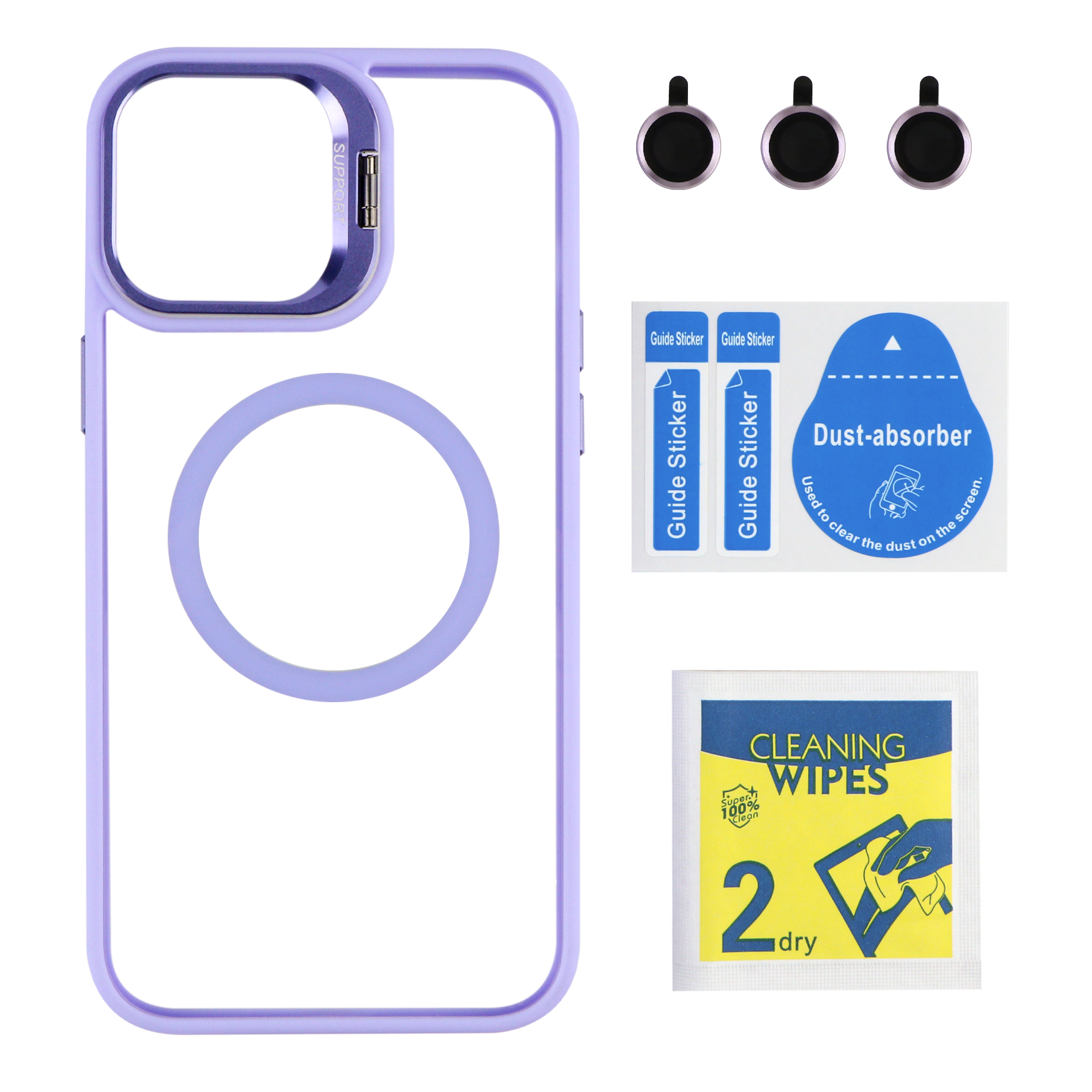 Чехол TPU+PC+Metal Stand Case with MagSafe and Camera Lenses для iPhone 13 Pro Max (Purple)