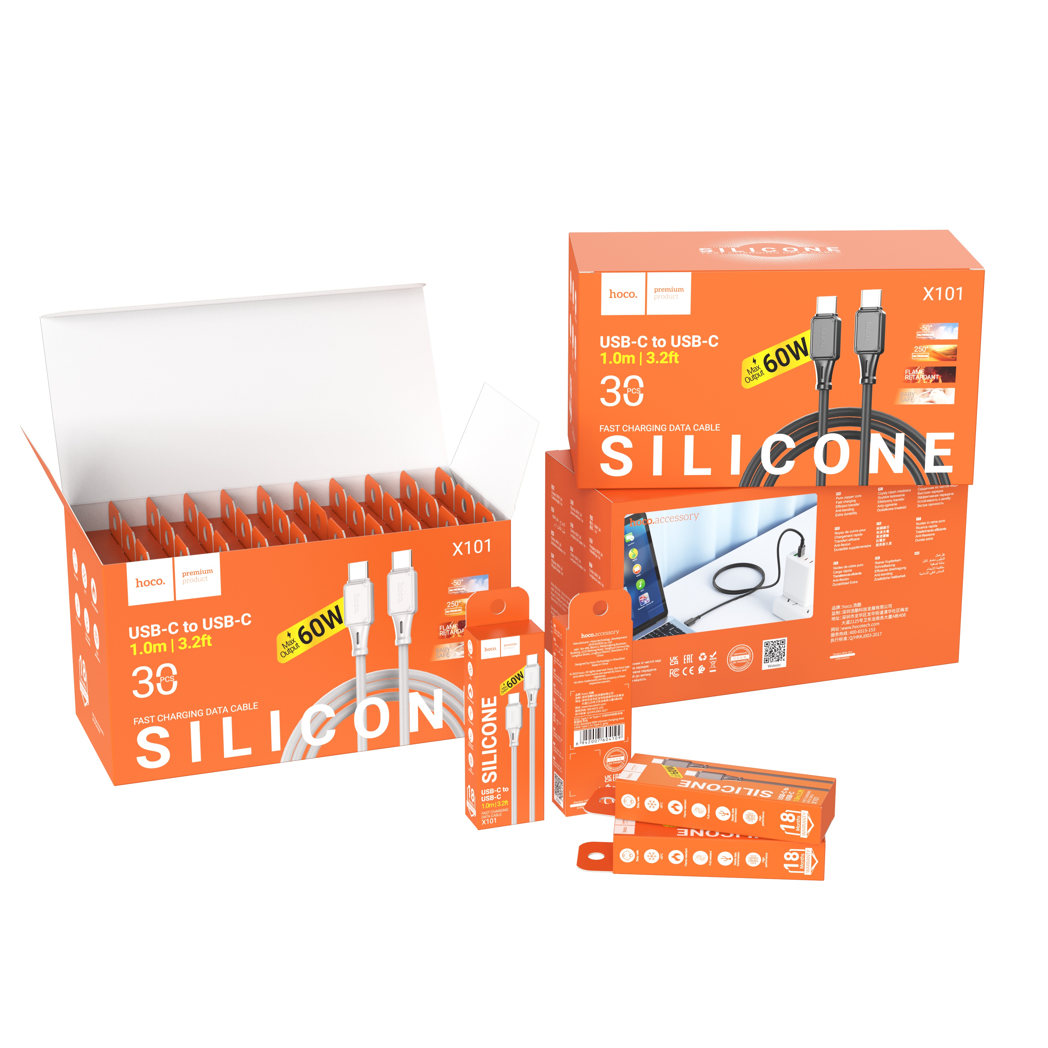 USB Hoco X101 Assistant Silicone Type-C to Type-C 60W (Черный)