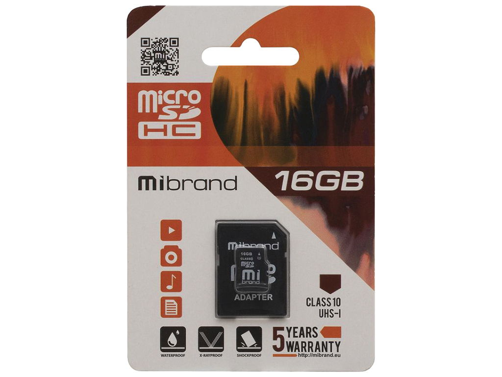 Карта Памяти Mibrand MicroSDHC 16gb 10 Class & Adapter (Чёрный)