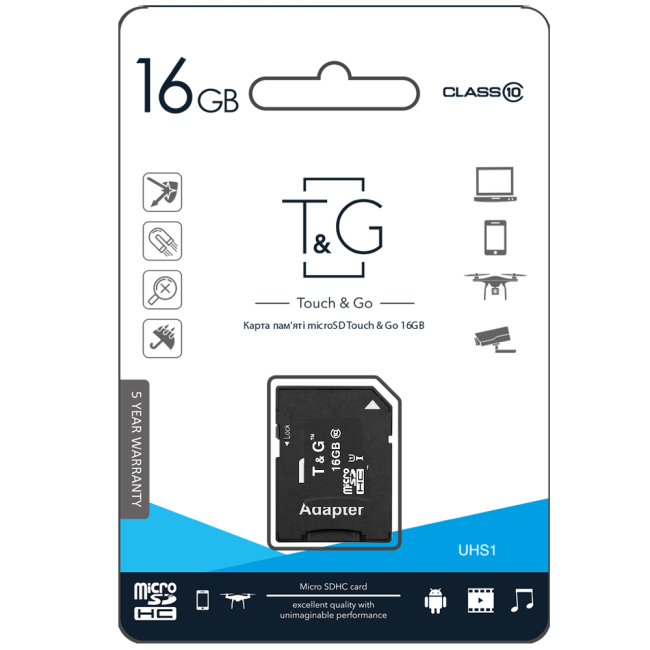 Карта Памяти T&G MicroSDHC (UHS-1) 16gb 10 Class & Adapter (Чёрный)