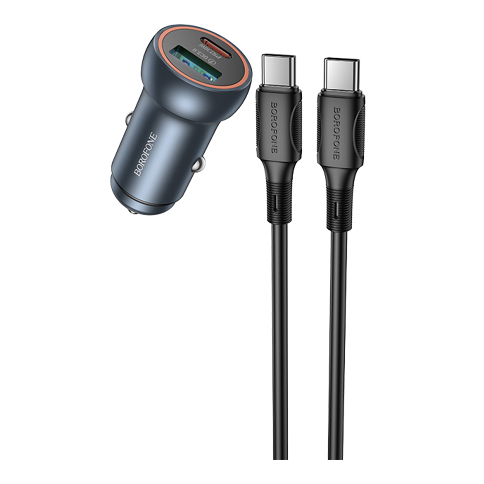 Авто Зарядное Устройство Borofone BZ32A 1USB/1USB-C QC/PD30W+Type-C to Type-C (Серый)