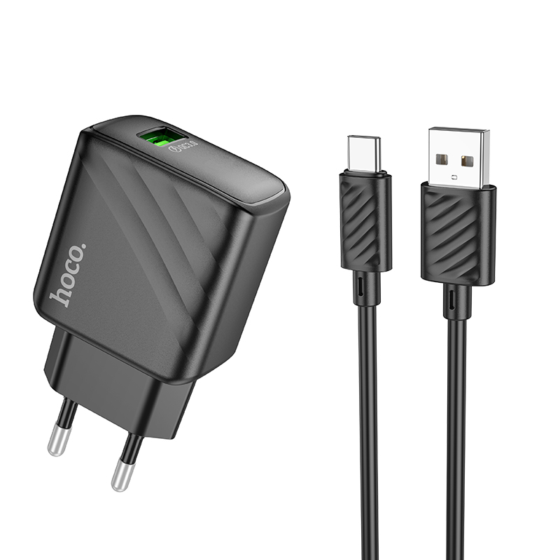 Сетевое Зарядное Устройство Hoco CS21A 1USB QC 18W+USB to Type-C (Черный)