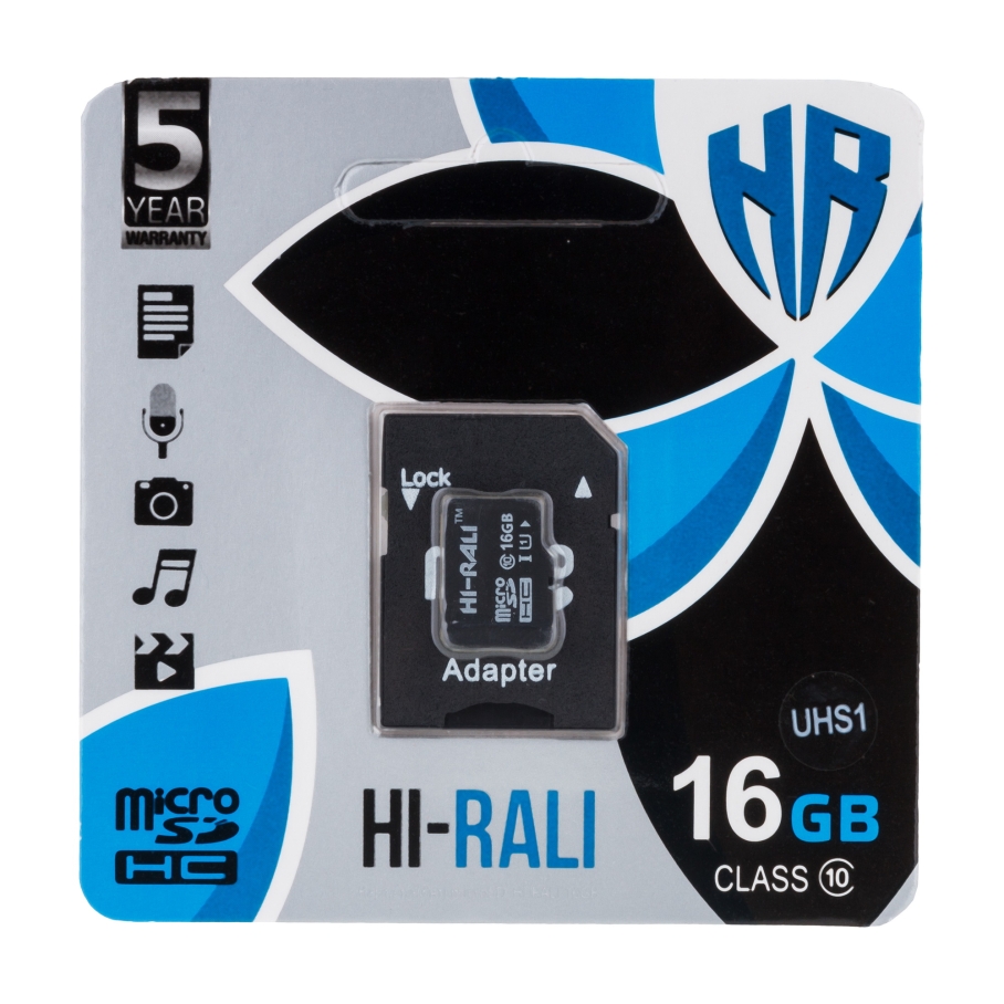 Карта Памяти Hi-Rali MicroSDHC (UHS-1) 16gb 10 Class & Adapter (Чёрный)