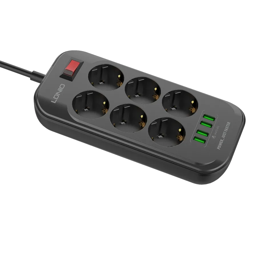 Сетевой удлинитель LDNIO SE6403 4USB-A / 6-Sockets 2m, цвет черный