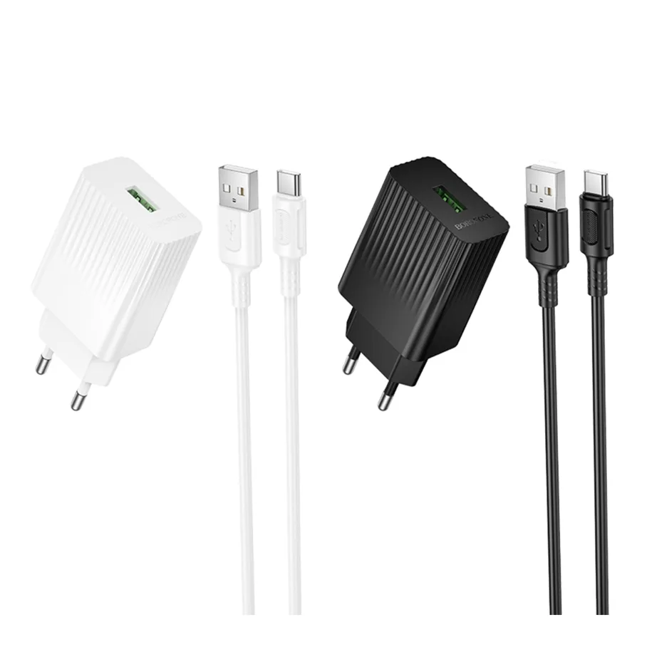 Сетевое Зарядное Устройство Borofone BAS72A 1USB QC 18W+USB to Type-C Мятая упаковка Белый