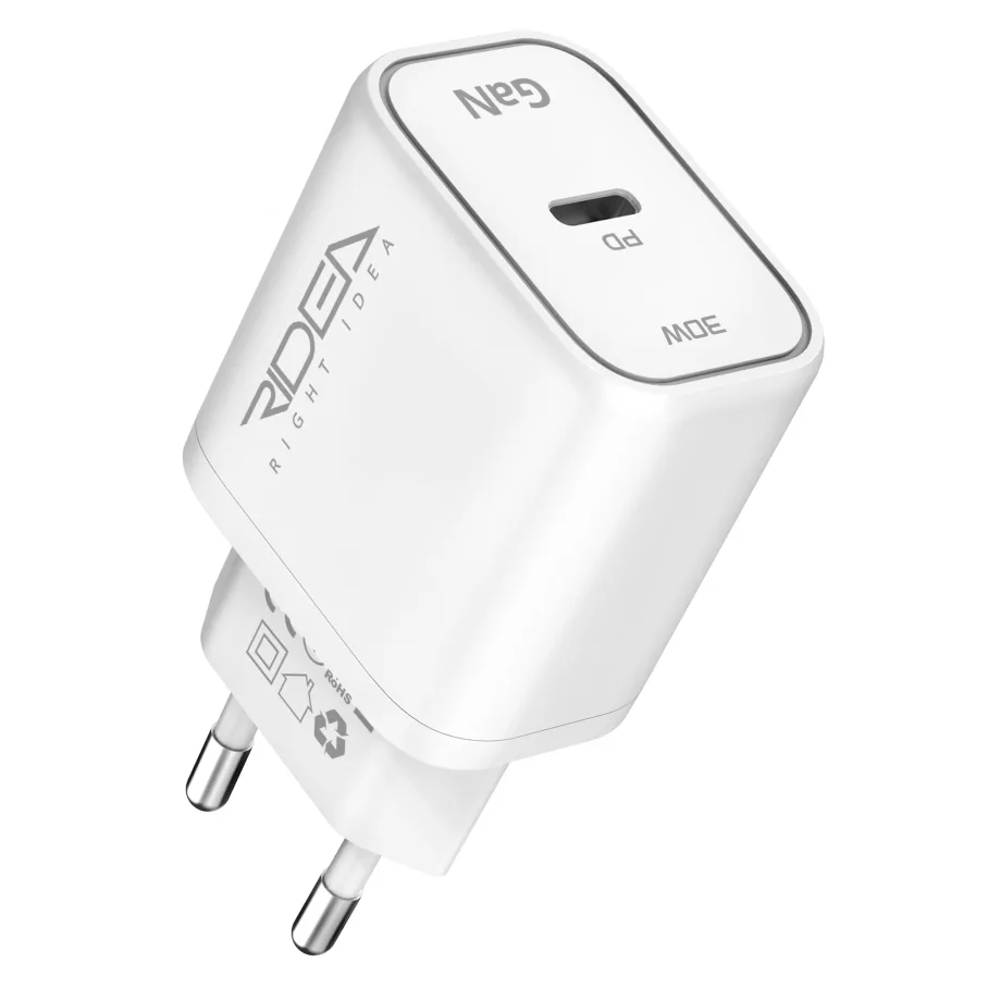 Сетевое Зарядное Устройство Ridea RW-GaN30BC 30W Boost Plus C PD&QC, цвет белый
