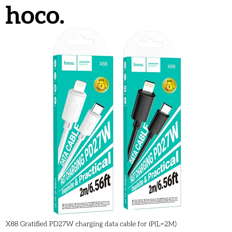 USB Hoco X88 Gratified PD27W, кабель Type-C to Lightning 2м, цвет черный